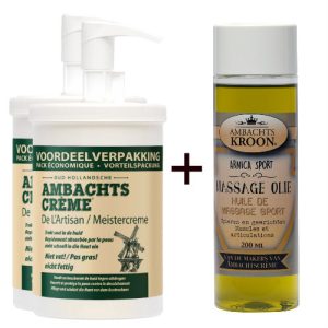 2x Ambachtscreme 1000ml + 1x Sport Massageolie 200ml